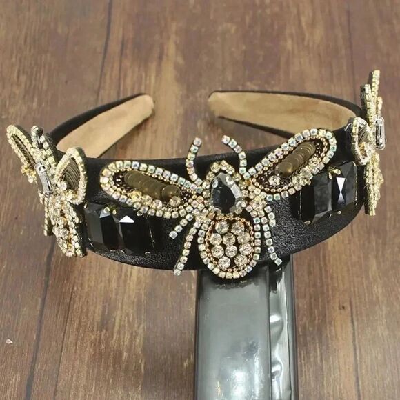 Black - Gold Crystal Embellished Headband - Picture 1 of 2